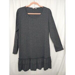 MiYang Shift Dress sz XL Gray Grey T-shirt Jersey ruffle long sleeve round neck